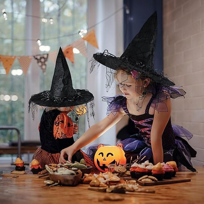 HALLOWEEN WITCH HAT FOR WOMEN VINTAGE LACE VEILS PRINTED HATS PARTY SUPPLIES HALLOWEEN COSTUME ACCESSORIES WITH SPIDER WEB LACE - Image 2